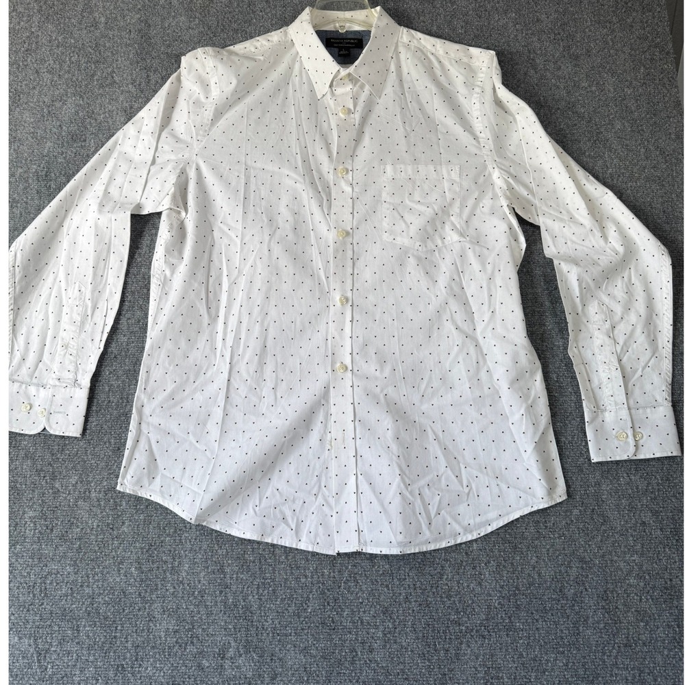 Banana Republic Mens Soft Wash‎ Standard Fit Button Down Shirt Red Dot L